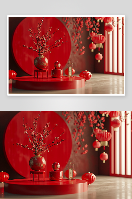 數(shù)字藝術(shù)AI圖紅色喜慶中國(guó)風(fēng)展示素材圖片