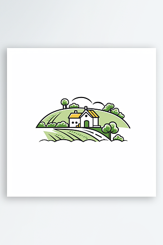 极简线条卡通房子农场AI图数字艺术