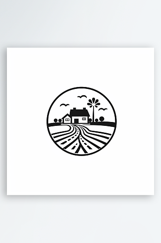 极简线条卡通房子农场AI图数字艺术