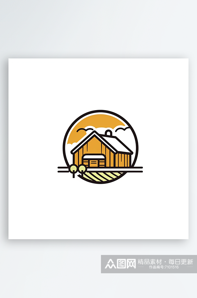 极简线条卡通房子农场AI图数字艺术素材