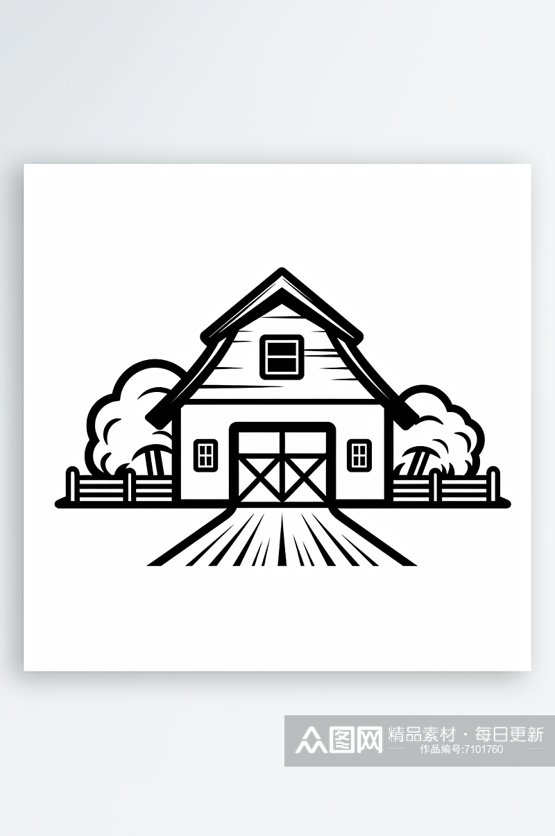 极简线条线稿卡通房子农场AI图素材