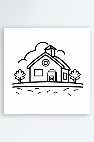 极简线条线稿卡通房子农场AI图