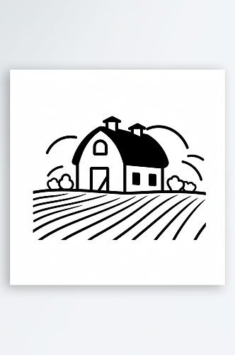 极简线条线稿房子农场AI图