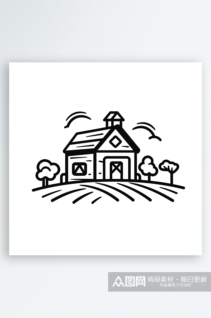 极简线条线稿房子农场AI图素材