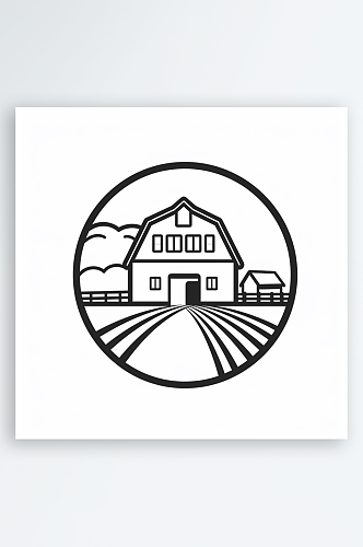 黑白极简线条线稿房子农场AI图