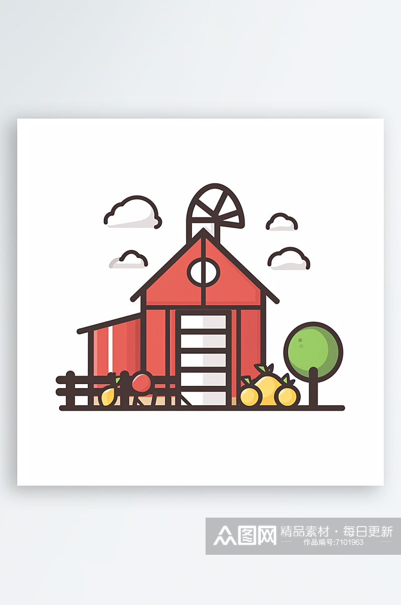 彩色极简线条线稿房子农场AI图素材