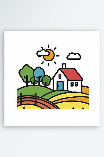 彩色极简线条房子农场AI图元素