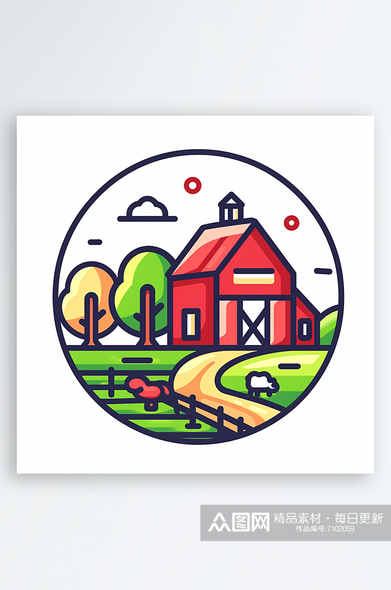彩色极简线条房子农场AI图元素素材