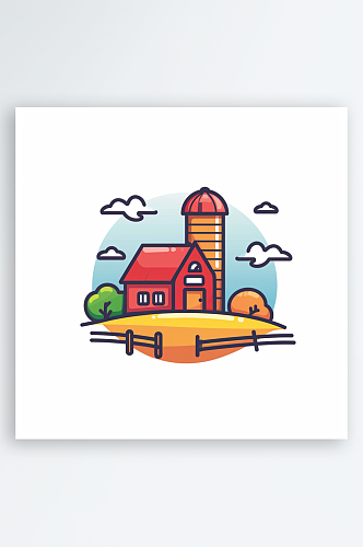 彩色极简线条房子农场AI图元素