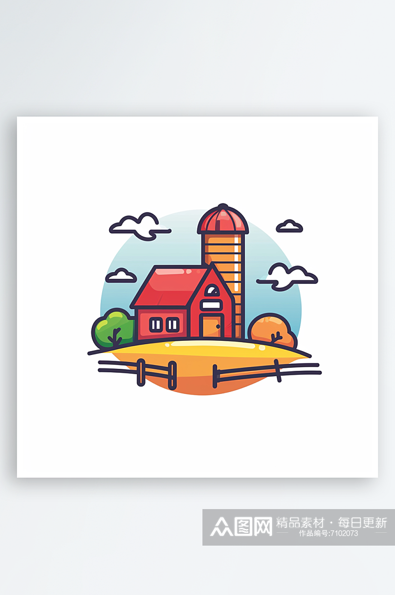 彩色极简线条房子农场AI图元素素材