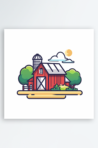 彩色极简线条房子农场AI图