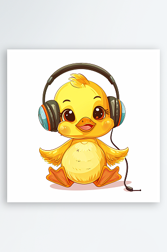 简约简戴耳机的鸭子素材图AI图数字艺术