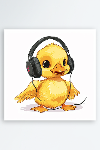 简戴耳机的鸭子素材图AI图数字艺术