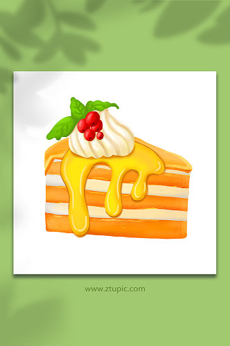 夏季美食芒果蛋糕甜品糕点插画元素设计