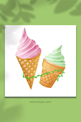清新元素夏季美食冰激凌甜筒插画元素设计
