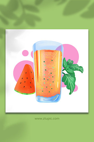 夏季美食夏季饮品西瓜果汁清凉插画元素设计