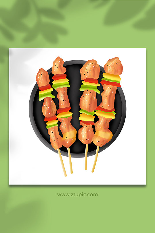 夏季美食烧烤肉串美味食品插画元素设计