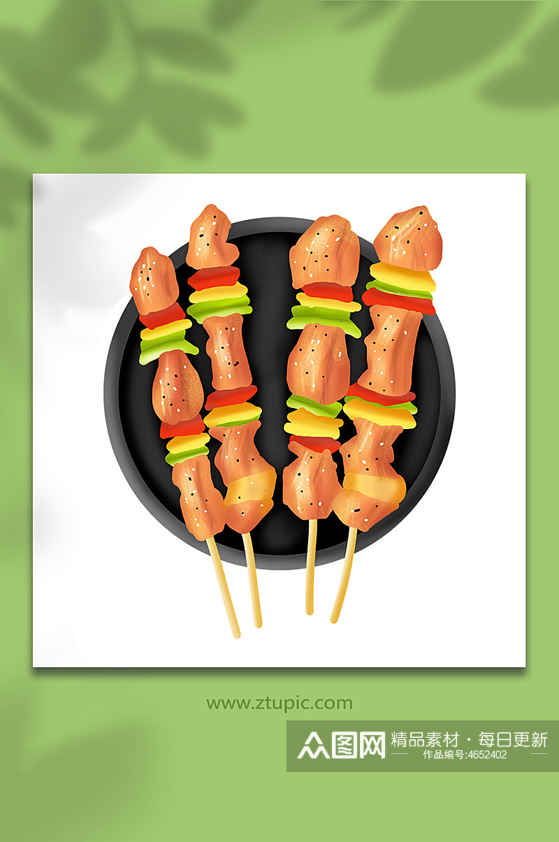 夏季美食烧烤肉串美味食品插画元素设计素材