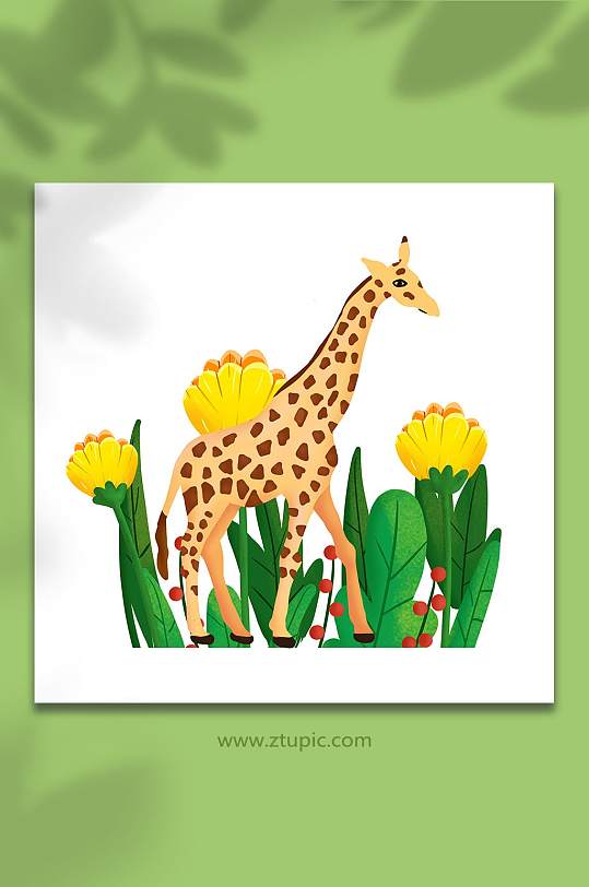 长颈鹿卡通动物可爱萌拟人长颈鹿插画元素-众图网