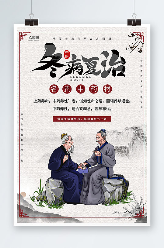 中医文化夏季养生冬病夏治宣传海报