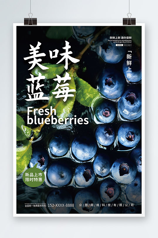 美味蓝莓水果店图片海报