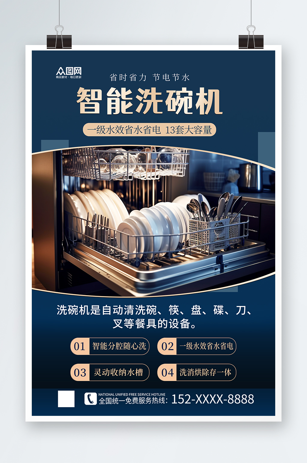 创意家用电器洗碗机产品宣传海报素材