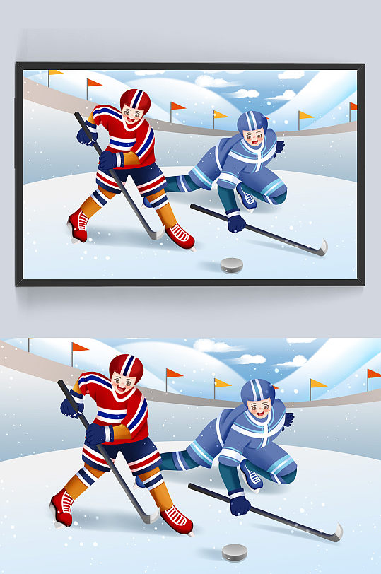 浅蓝色冬奥会冬季运动会冰球比赛插画