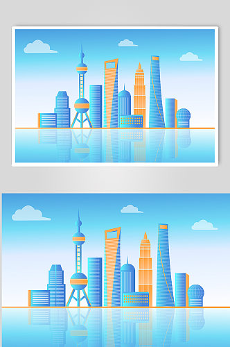 上海城市标志建筑插画