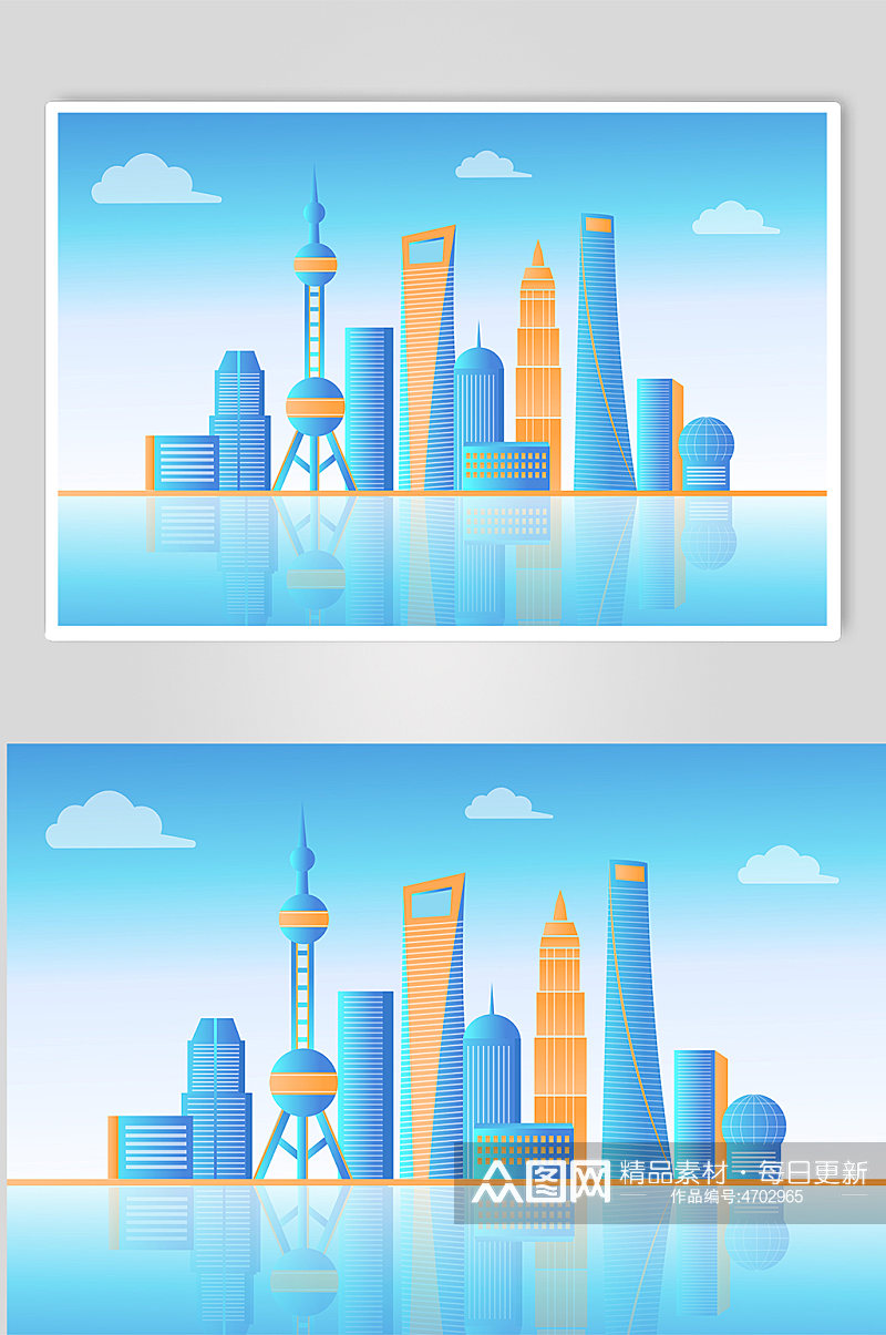 上海城市标志建筑插画素材