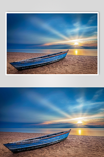 帆船海滩日出日落摄影