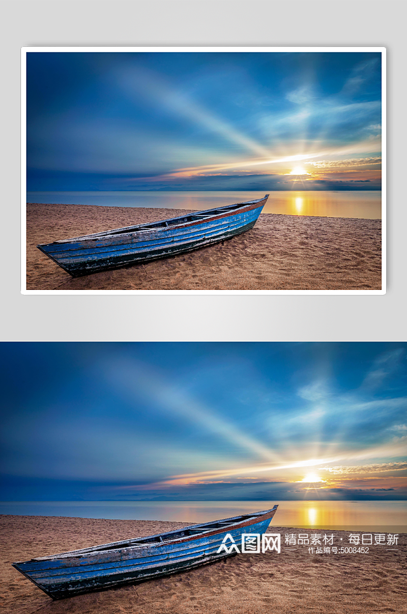 帆船海滩日出日落摄影素材