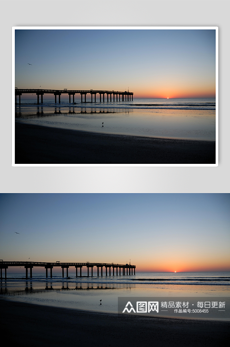 蓝色海滩日出日落摄影素材