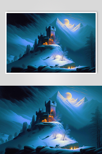 科幻雪山城堡背景图片
