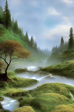 唯美绿色森林江河图片