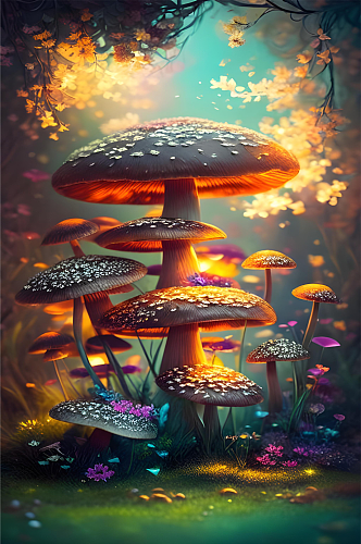 梦幻森林发光蘑菇背景