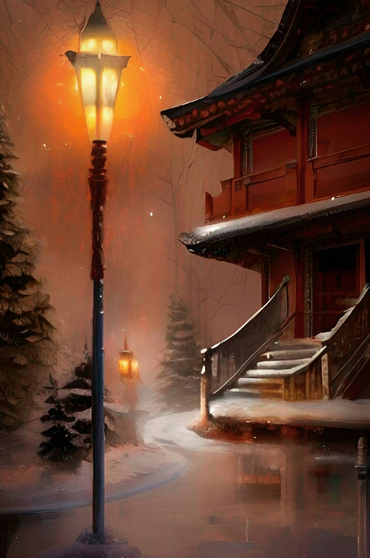 冬季小镇夜晚背景图片