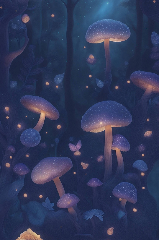 唯美紫色发光蘑菇背景