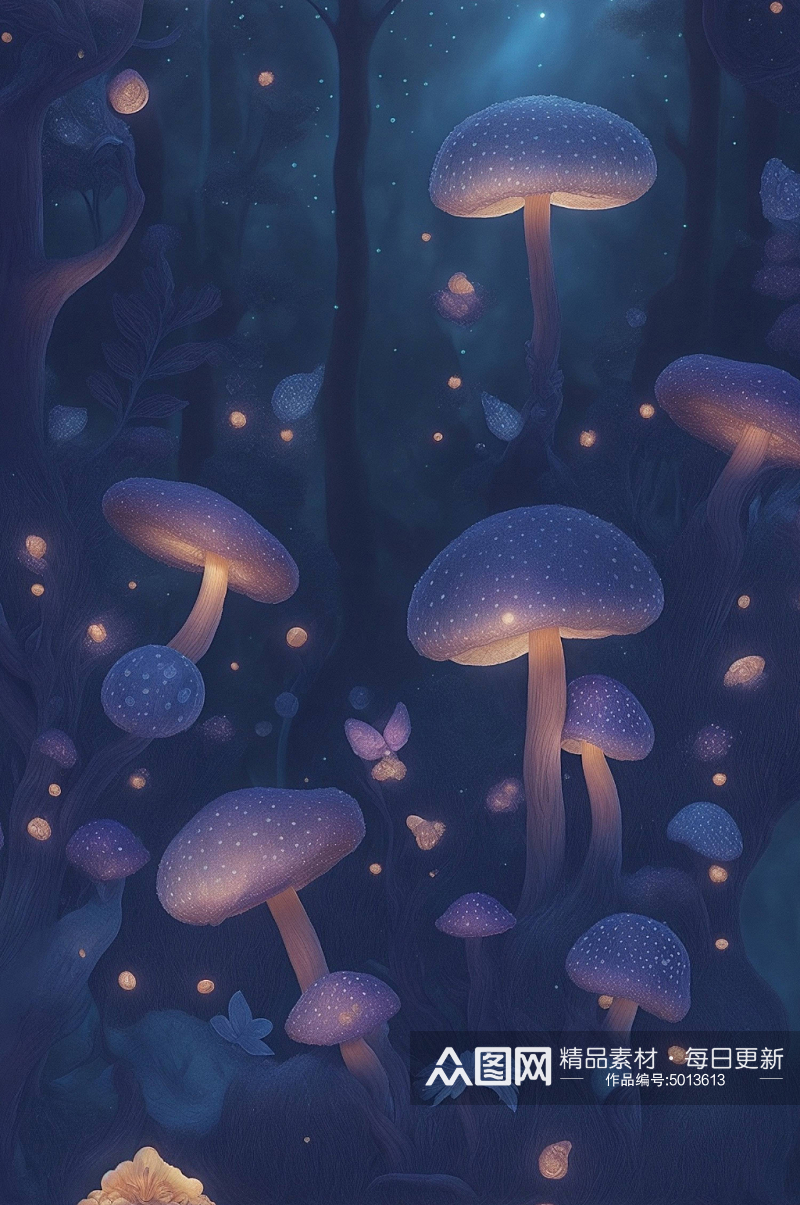 唯美紫色发光蘑菇背景素材