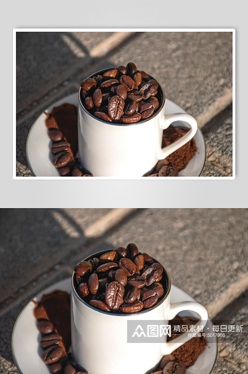 创意咖啡杯中的咖啡豆摄影素材