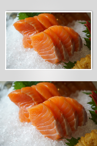新鲜的日式三文鱼摄影