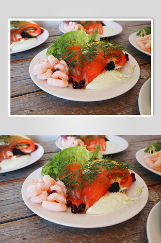 日式三文鱼虾仁美食摄影