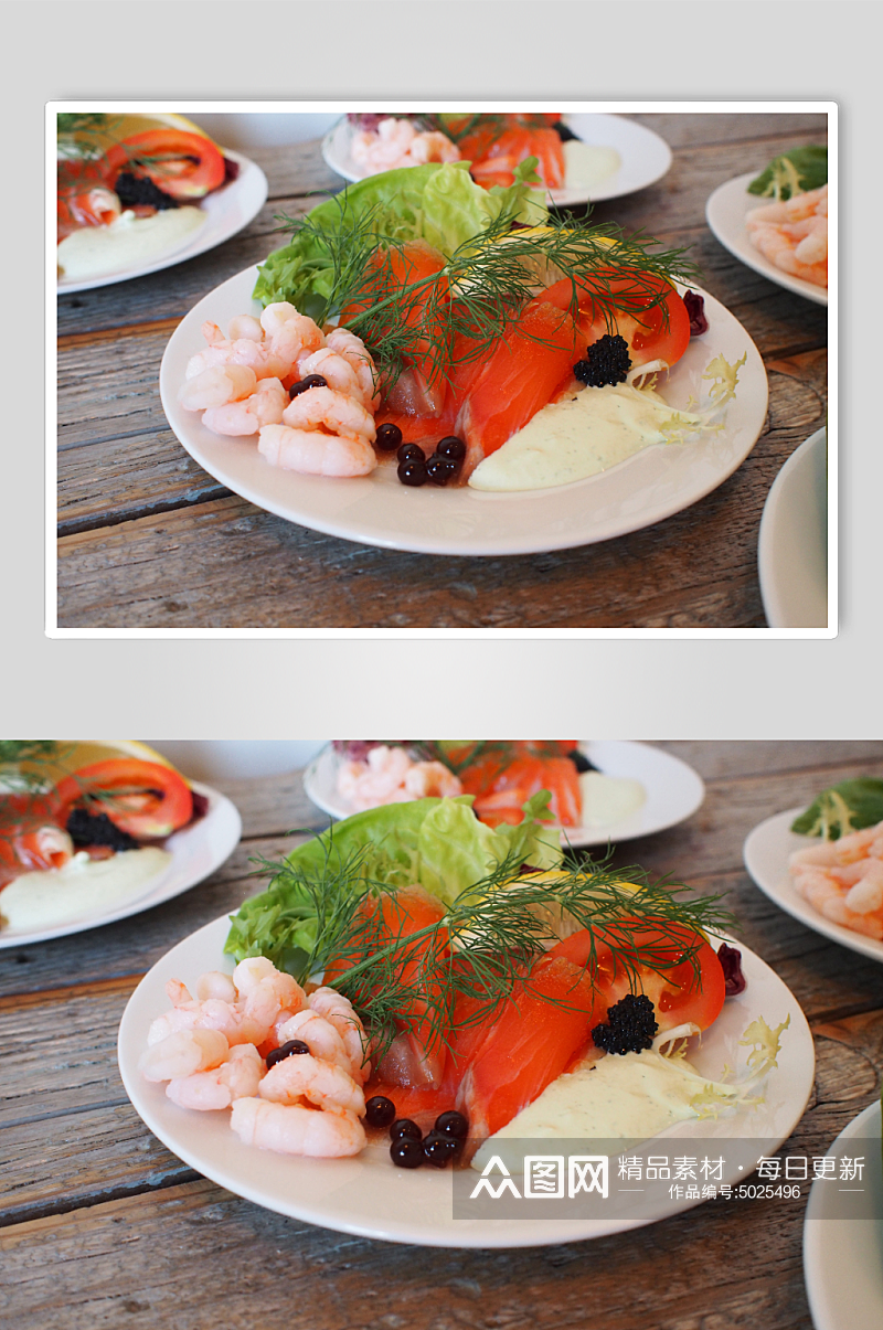日式三文鱼虾仁美食摄影素材