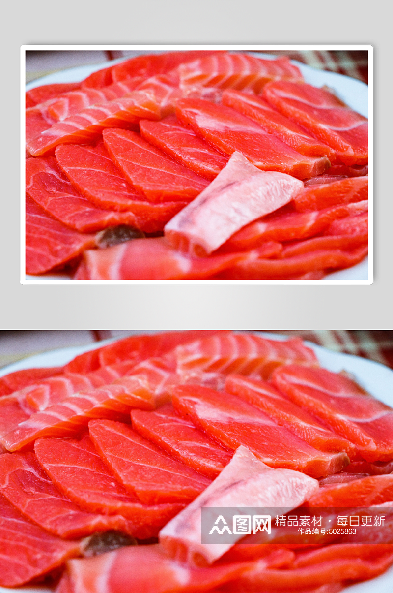 新鲜的三文鱼片美食摄影素材