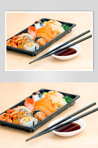日式三文鱼寿司拼盘摄影