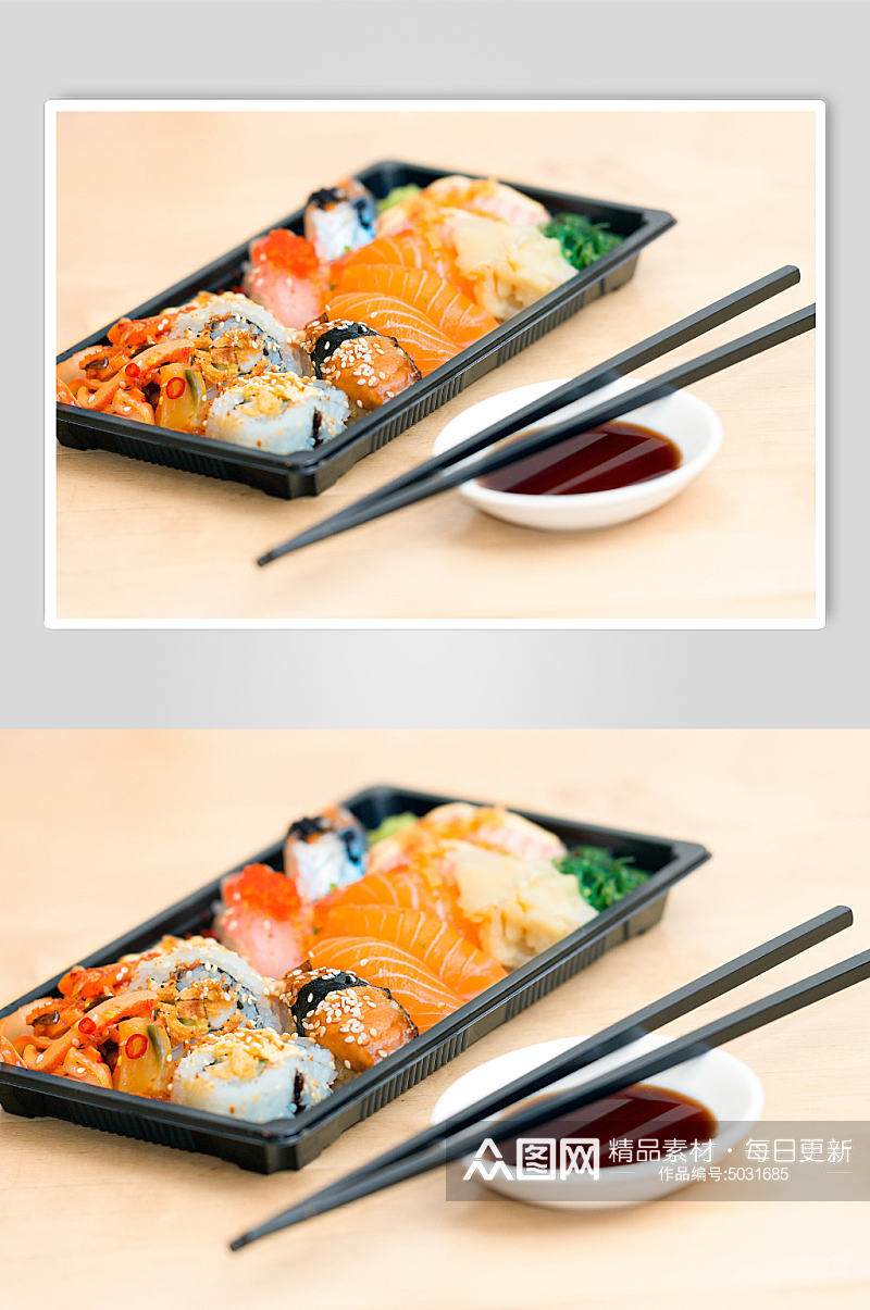 日式三文鱼寿司拼盘摄影素材