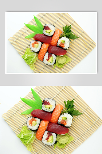 日式三文鱼寿司美食摄影图片