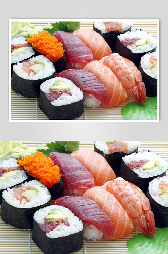 日式美味三文鱼寿司拼盘图片