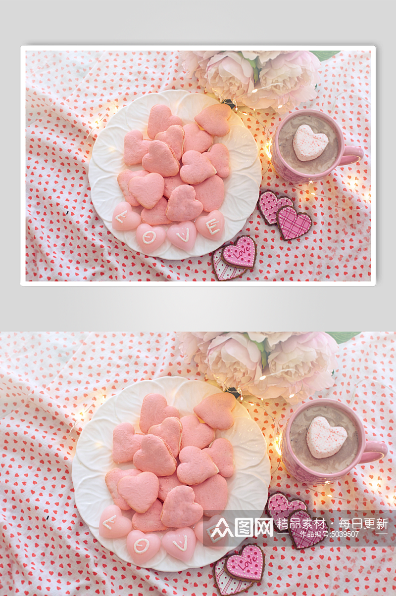 粉色心形法式马卡龙杏仁饼图片素材