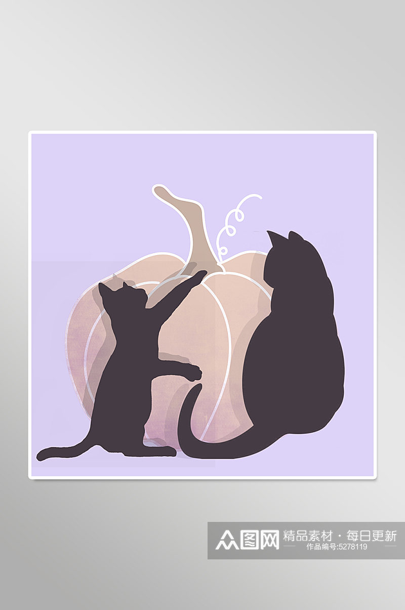玩南瓜的猫简约装饰画素材