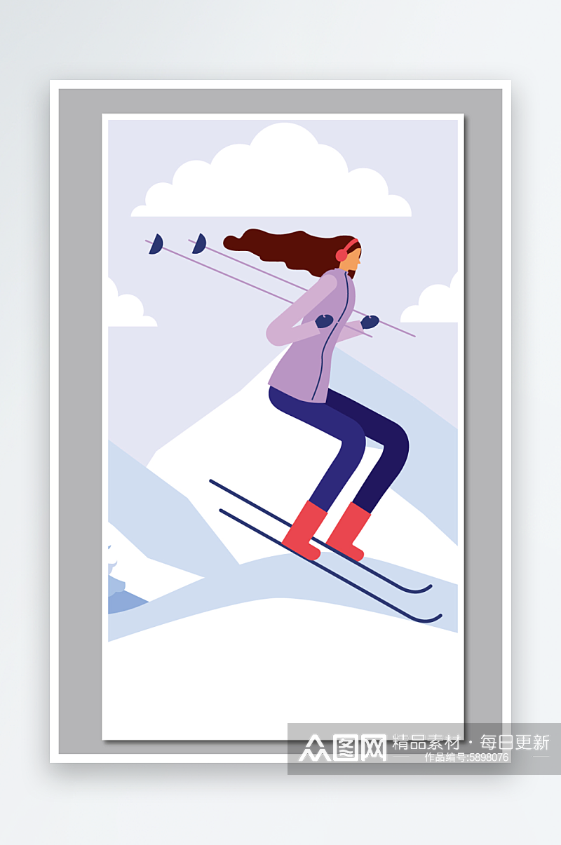 冬季滑雪人物插画素材